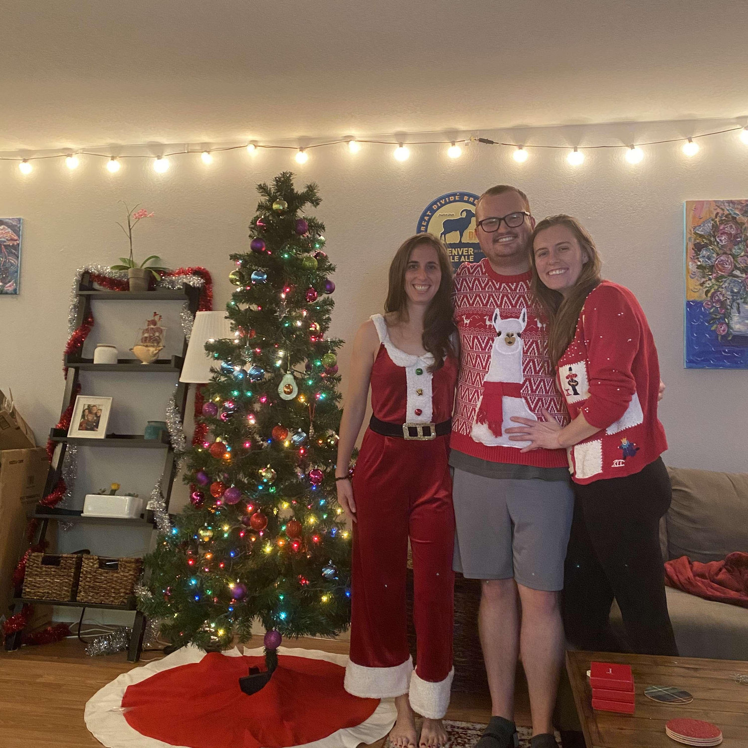 Decorating for one of our annual Christmas parties with our phenomenal roommate.