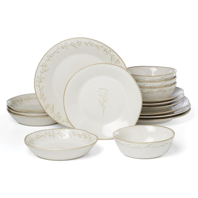 Lenox Dinnerware Set, Homespun 16-Piece Set, Service For 4, Stoneware Material, Dishwasher & Microwave Safe, Home And Kitchen, Dishes, Kitchen And Dining, Plates And Bowls Sets (White, 16 Pieces)