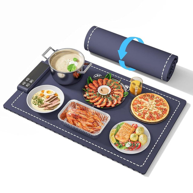 RemixOri Food Warming Mat, 6 Temperature & 5 Timer Settings Electric Warming Tray for Customized Full Surface Heating, Reassuring Child Lock, Fast Heating Silicone is Easy to Clean & Roll up to Store