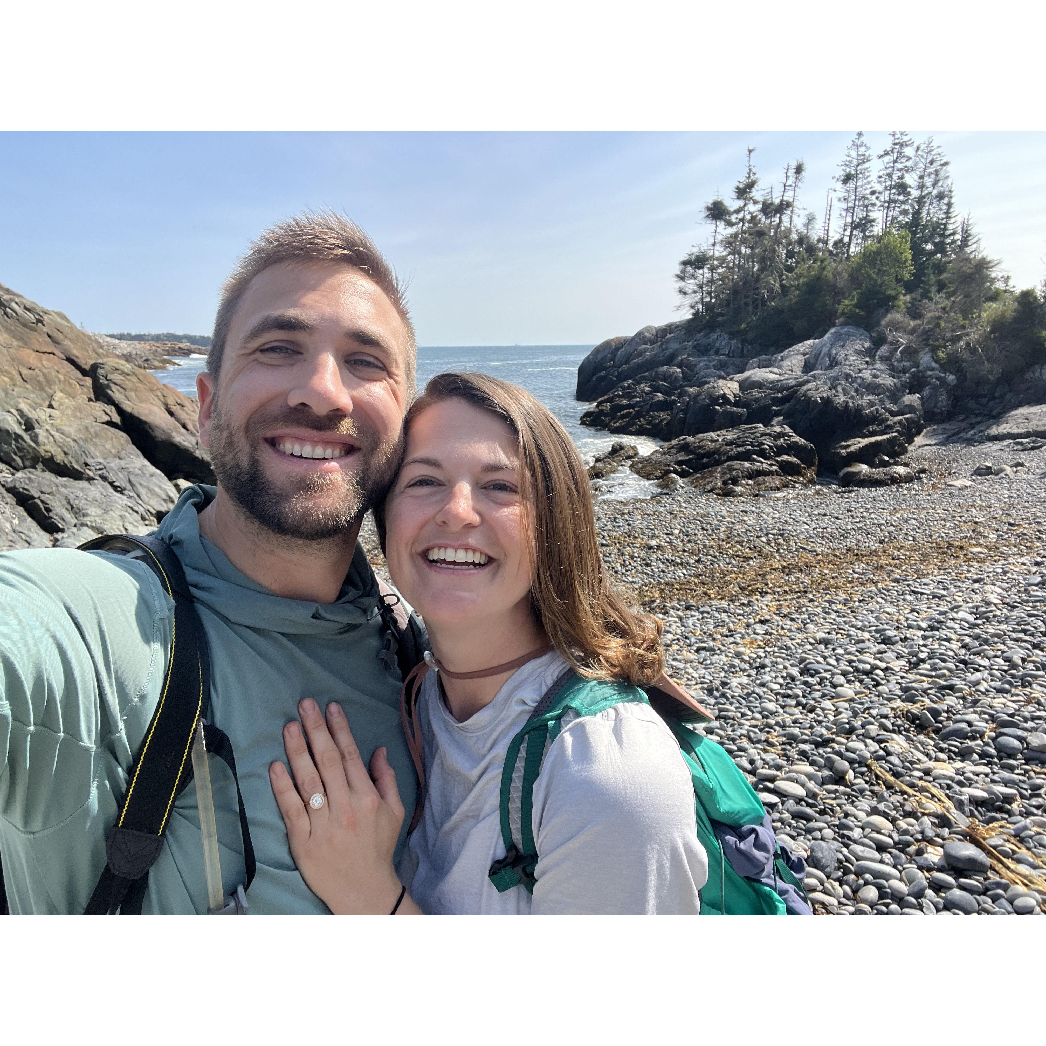 Right after we got engaged! On a hike on Isle au Haut
