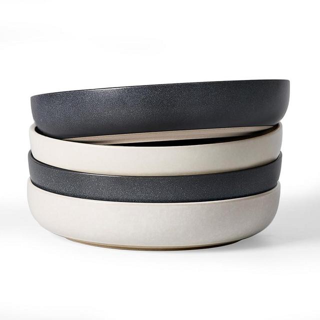 famiware Milkyway 33 oz Bowl Set, Pasta Bowls Set of 4, Salad Bowls, Double Reactive Glaze, Sturdy & Stackable, Ideal for Housewarming, Festivals, Dark Charcoal & White Full Glaze Matte