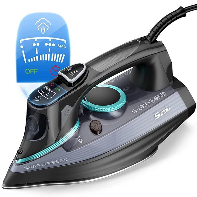 Sundu 1700-Watt Steam Iron with Digital LED Screen, Ceramic Coated Soleplate, Anti-Drip, Self-Clean, and 3-Way Auto-Off Portable Iron with 4 Preset Steam & Temp Settings for Variable Fabric, 300ml Water Tank (11OZ)