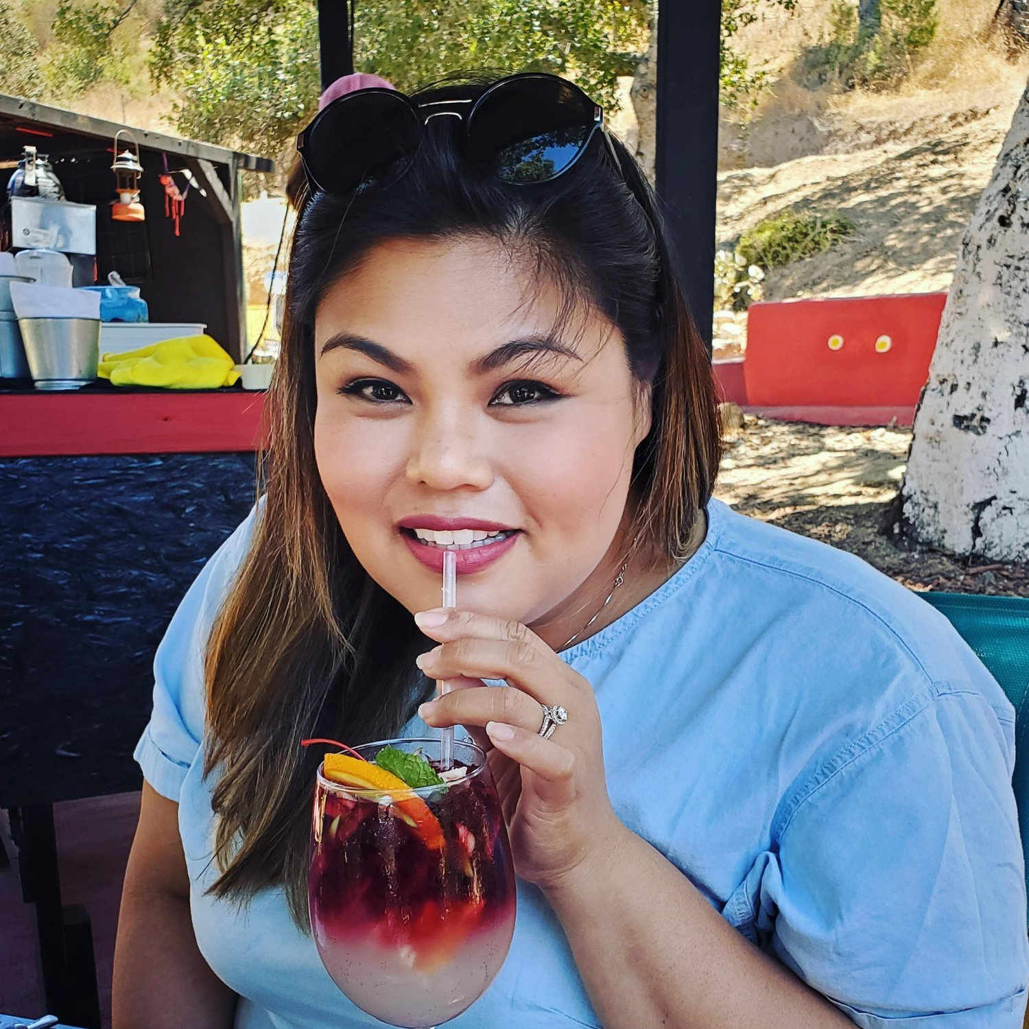 The next day after the proposal in Mexico at Brunch at the best breakfast place in town! ( Showing off that bling)