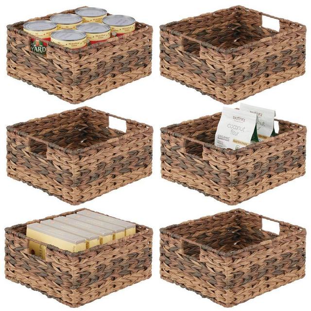 mDesign Woven Ombre Farmhouse Kitchen Pantry Food Storage Organizer Basket Bin - for Cabinets, Cupboards, Shelves, Countertops - Holds Potatoes, Onions, Fruit, 6 Pack - Brown Ombre