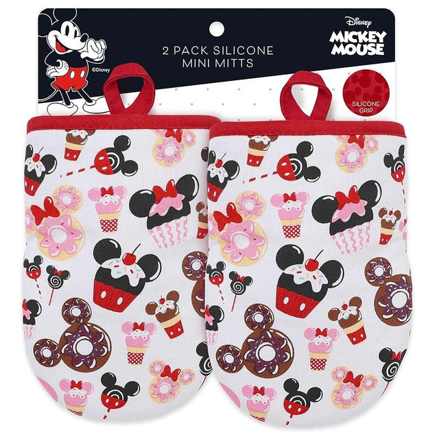 Disney Oven Mitts - 5.5” x 7.5” Heat-Resistant Mini Oven Mitts with Non-Slip Printed Silicone Disney Silhouettes - Mickey & Minnie, Stitch, Winnie The Pooh