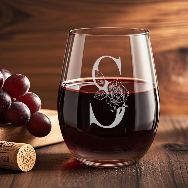 Personalized Gifts for Women Wine Glass, Initial Engraved Customized Gift Monogrammed A-Z Stemless Wine Glass 18 OZ, Christmas Anniversary Birthday Gifts for Women Mom Grandma Friend Sister Wife (S)
