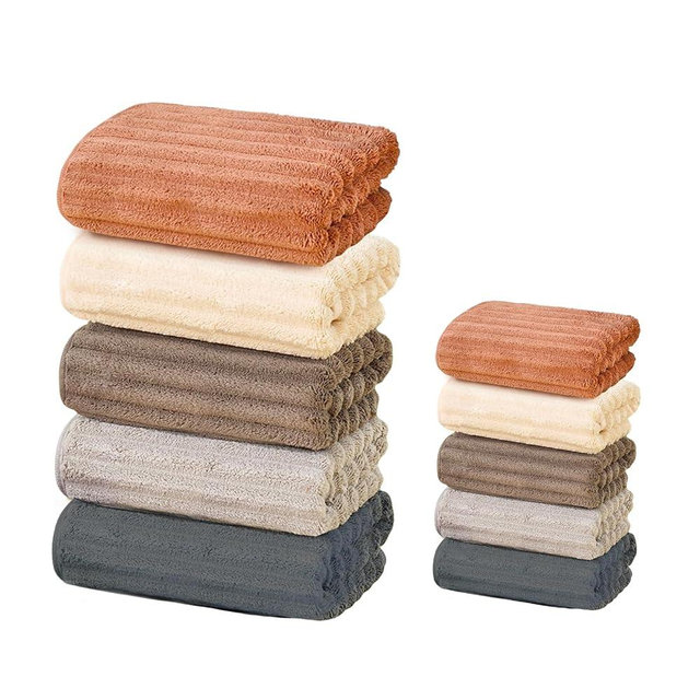romcpus 10 PCS and Cost-Effective Rainbow Coral Fleece Towels 5（60 x 40 Inches）+5（30 x 13 Inches） Super Large, Comfortable Bath Towels That Absorb Water Quickly(Red,Yellows,Grey,Black,White)