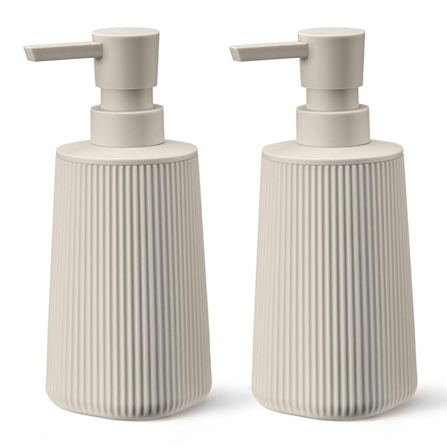 zuxzmj Beige 2 Pack Hand Soap Dispensers with No Rust Pump for Bathroom and Kitchen Countertops Refillable Striped Matte Plastic 8.5 oz