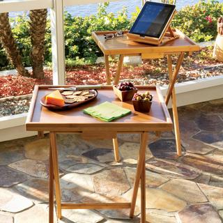 Bamboo Lipped Snack Table, Set of 2