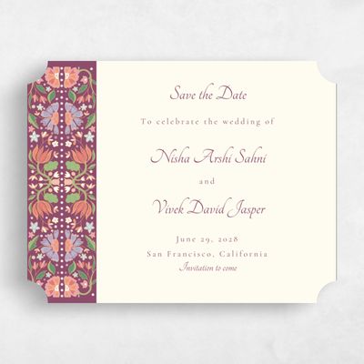 Purple Ticket Wedding Save the Date - Suraya Landscape
