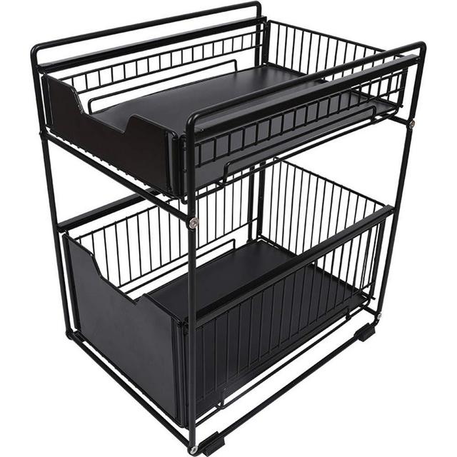DCIGNA Stackable 2-Tie Under Sink Cabinets Organizer With Sliding Storage Drawer, Under Sink Organizer, Pull Out Cabinets Organizer Shelf, Sliding Basket Organizer Drawer For Kitchen, Bathroom, Office