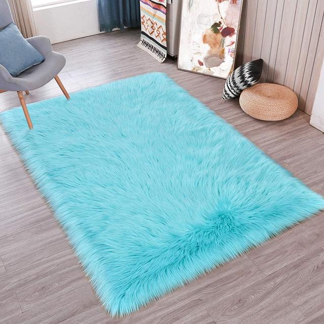 KWANSHOP Faux Sheepskin Fur Fluffy Rug with Rug Grippers for Teal Area Rug, 2 - 7.5 ft Rectangle Furry Rugs, Fluffy Rug Fur Rugs for Bedroom, Living Room, Home Decor 4 Color Available