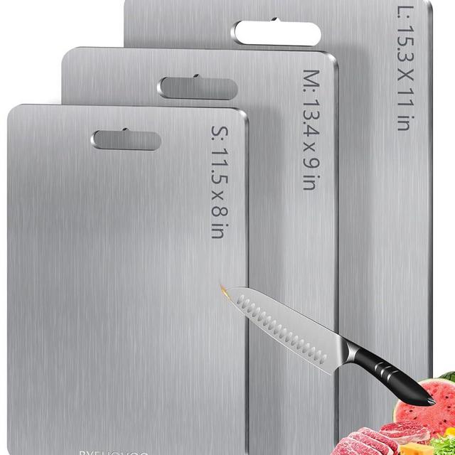 Titanium Cutting Boards for Kitchen [Set of 3], Double Sided Pure Titanium Cutting Board | Easy to Clean | Dishwasher Safe | Food-Grade Raw & Cooked Foods or Outdoor Camping Chopping Board