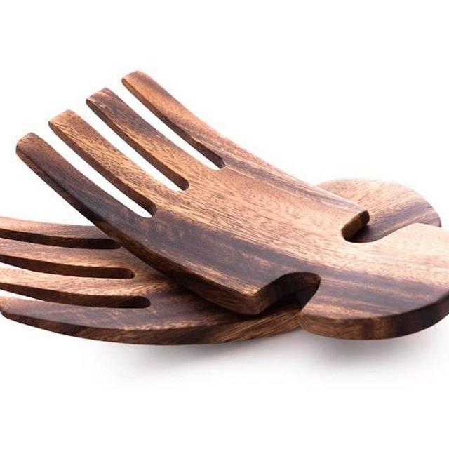SALAD SERVER HANDS // hand-carved Acacia Wood