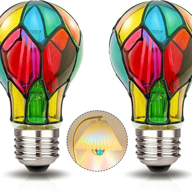 Aygrochy LED Stained Glass Light Bulb LED Bulbs,4W E26 Base A19 LED Colored Light Bulb Stained Glass Bulb,for Christmas Decoration,Party,Home Lighting,Garden,Balcony,2 Pack