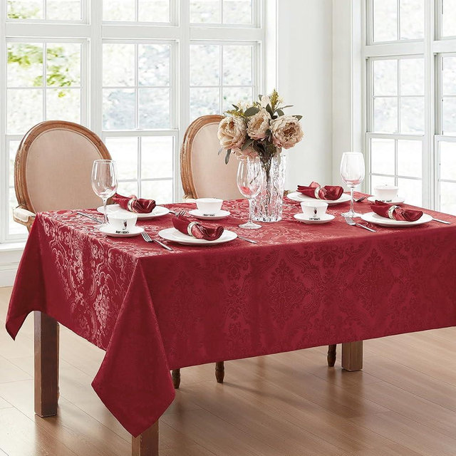 Elrene Home Fashions Caiden Elegance Damask Waterproof, Stain & Wrinkle Resistant Fabric Tablecloth, 52" x 70" Oblong/Rectangle, Red