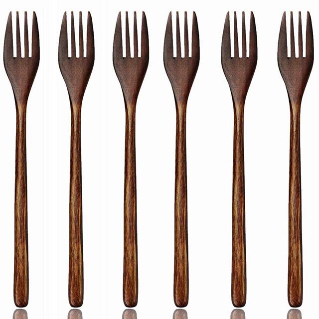 Wooden Forks, AOOSY 6 Pieces Eco-friendly Japanese Wood Salad Dinner Fork Tableware Dinnerware for Kids Adult (5 Pieces No Rope Wooden Forks)