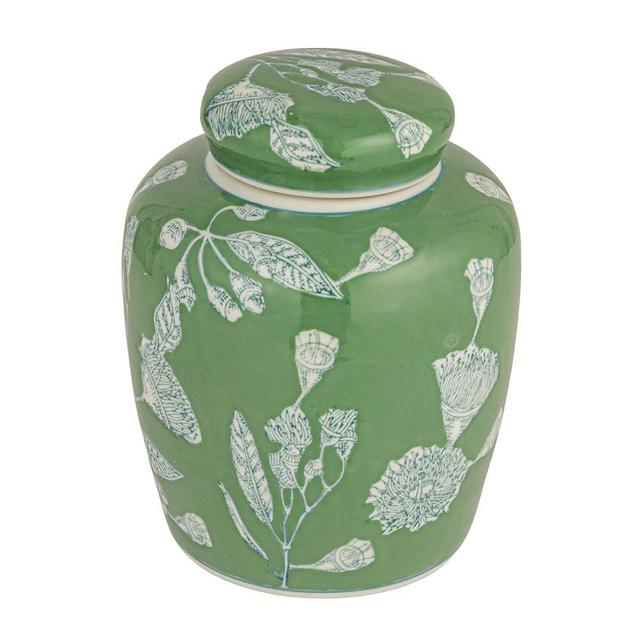 Creative Co-Op Decorative Ceramic Ginger Jar with Lid for Spaces, Green