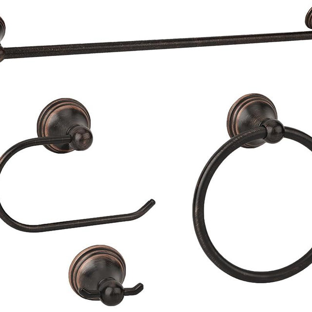 Ntipox Antique 4 Piece Bathroom Hardware Accessories Set Oil Rubbed Bronze,Towel Bar Set 24 Inch,Toilet Paper Holder,Towel Holder,Towel Rack Set,Brushed Bronze Bathroom Accessories Kit
