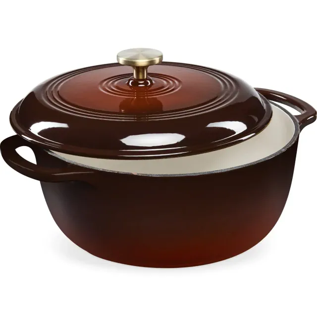 Best Choice Products 7.5 Quart Enamel Cast-Iron Dutch Oven, Heavy-Duty Cookware w/ Dual Handles, Lid - Chocolate Ganache