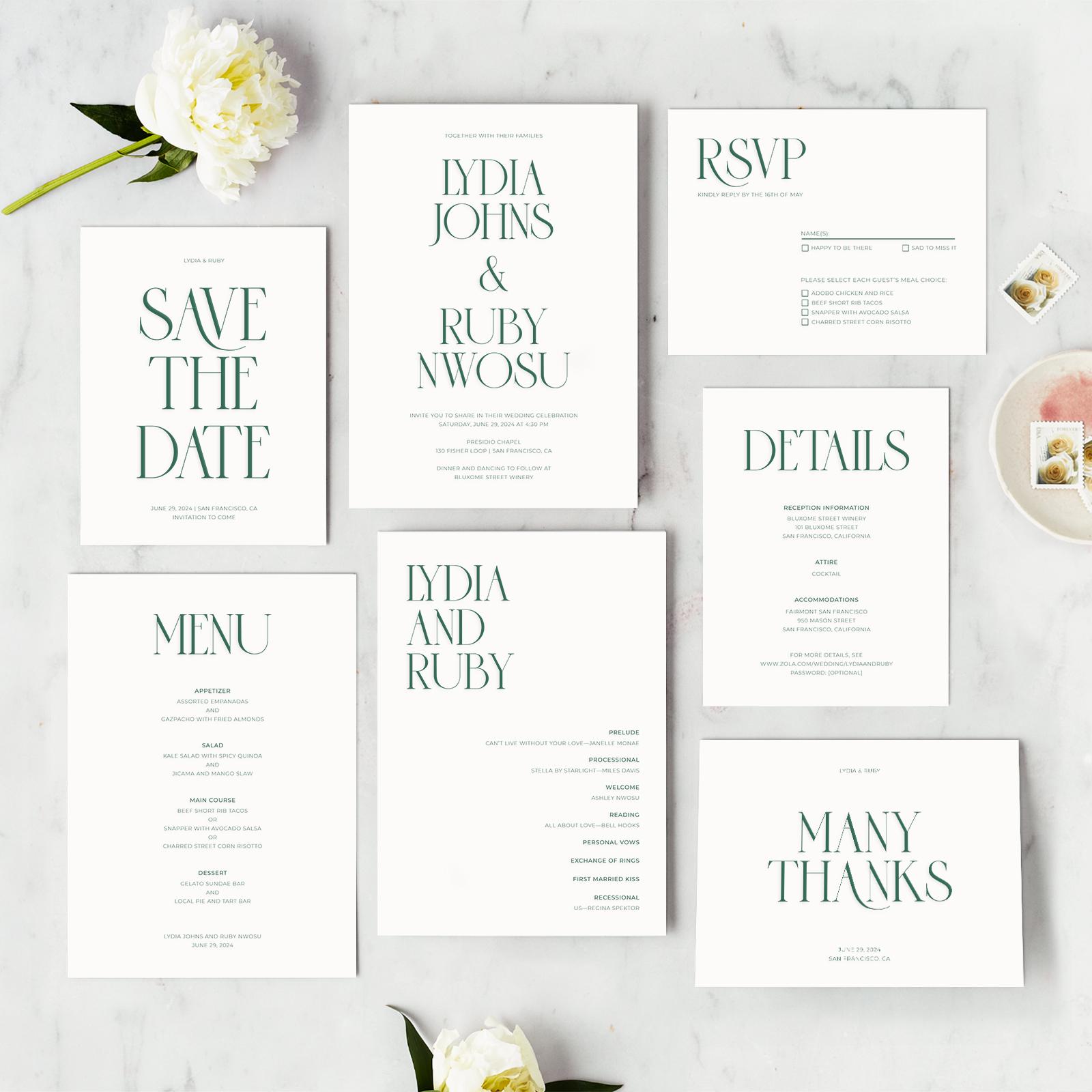 Zola Wedding Invitations Amberley Portrait Letterpress