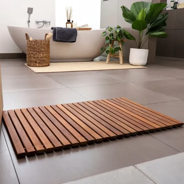 Nordic Teak 31.4" x 19.6" Oiled Shower and Bath String Mat - Brown