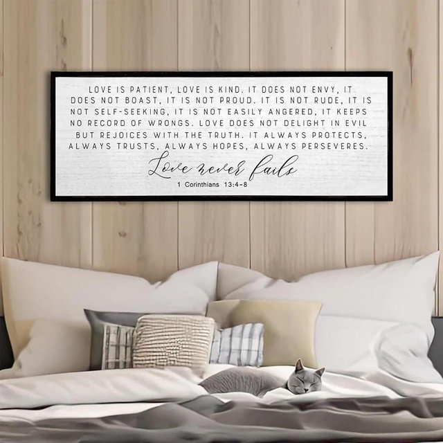 Love is Patient Love is Kind Wall Decor 40"X15" Large Bible Verse Quote 1 Corinthians 13 For Bedroom Above Bed Christianity bible Verse Couple Sign Hanging Wood Framed Wall Art (Black）