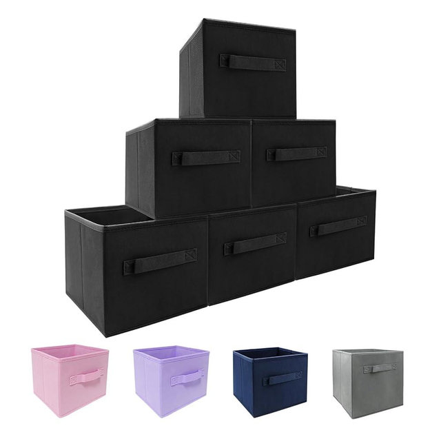 EBIGIC Small Storage Bins[6 Pack] 9.0"x7.5"x7.5" Small Size Fabirc Foldable Closet Toy Organizer Collapsible Cloth Black