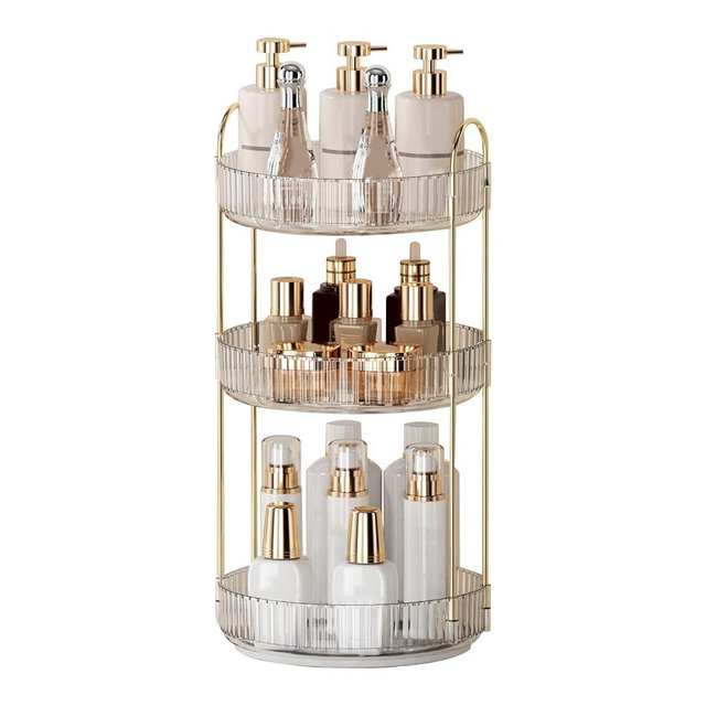 360 Rotating Makeup Organizer, High-Capacity Skincare Clear Storage, Perfume Organizers, Spinning Cosmetic Dresser Organizer, Countertop Vanity Organizer, for Bathroom, Dresser (Transparent,3-Tier)