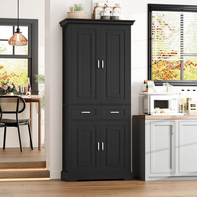 FACBOTALL Kitchen Pantry Storage Cabinet, 71" Tall Storage Cabinet with 4 Doors and 2 Drawers, Utility Kitchen Pantry with Adjustable Shelves for Dining Room Living Room…
