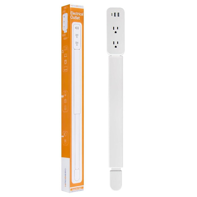 Electrical Outlet Extender Stick - Features USB-A, USB-C and 2 AC Outlets, Extends 22"-34", Rotates 180° Access Hard-to-Reach Outlets, Wall Plug Power Socket Expander Nightstands, Sofa, Desks and More