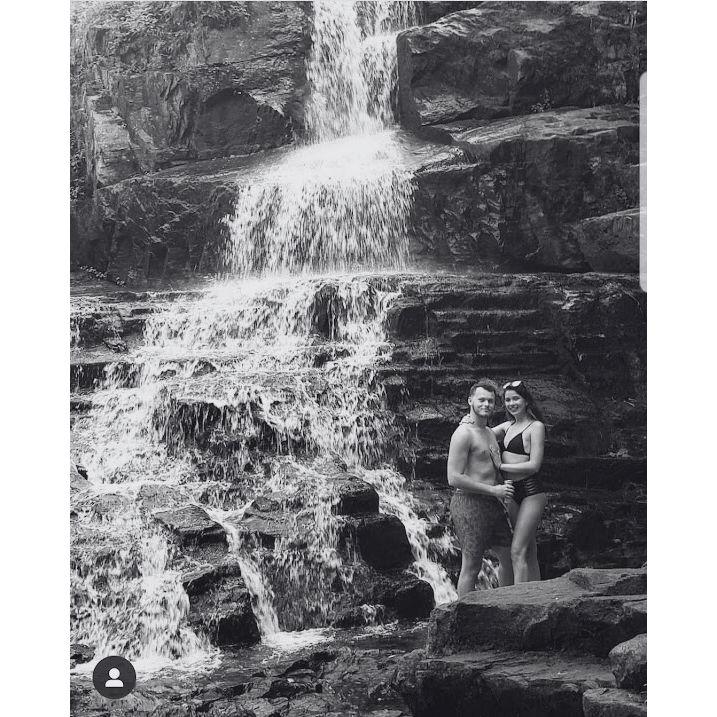 The waterfall at Log Bay in Lake George, NY. We started taking a picture by this waterfall every time we visited.