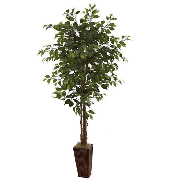 Nearly Natural 5931 6ft. Ficus Tree with Bamboo Planter,Green