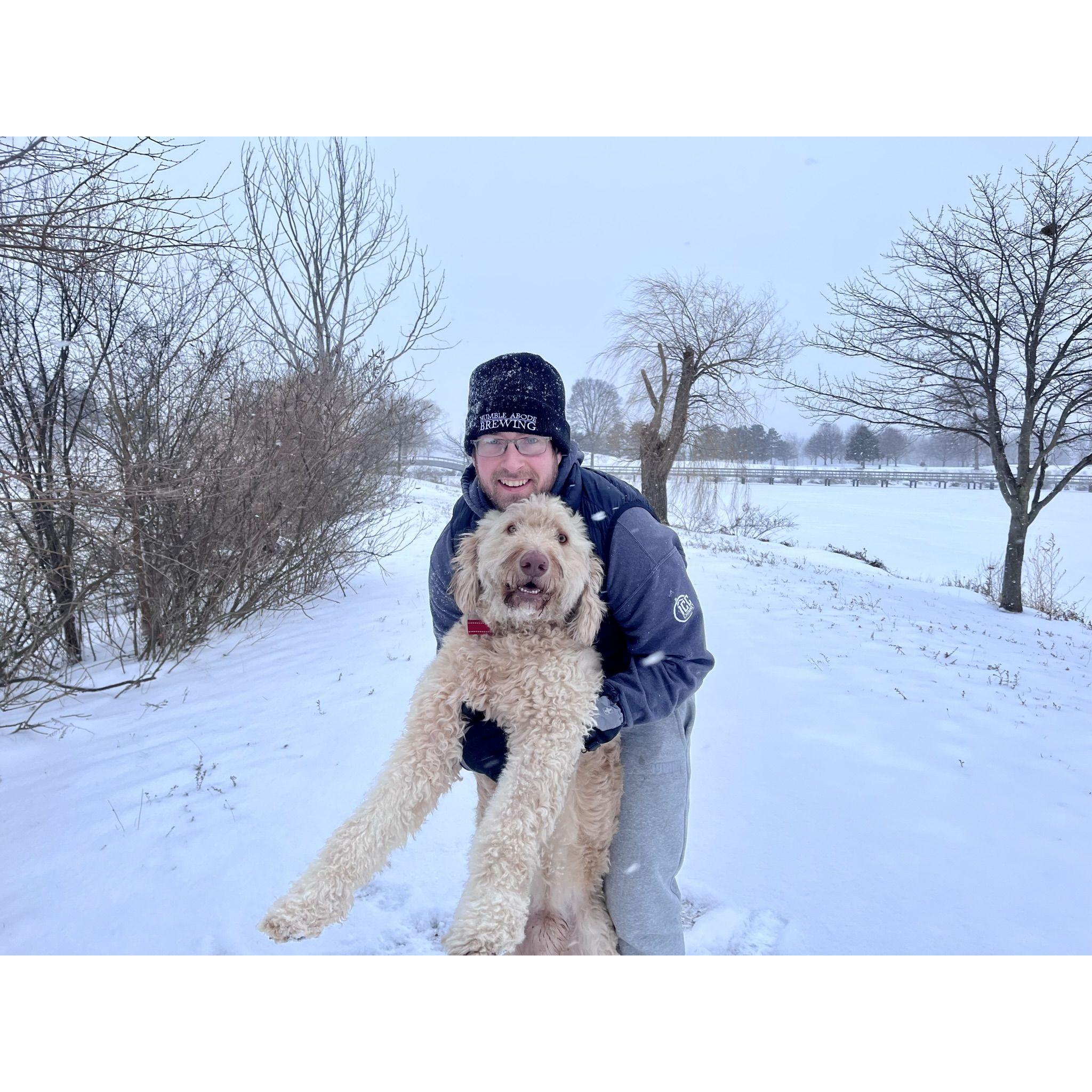 Every Christmas since moving to Michigan, we get up, rain, snow, or shine, to run around Ford Lake (same place we got engaged) with our puppy! This was our first time.