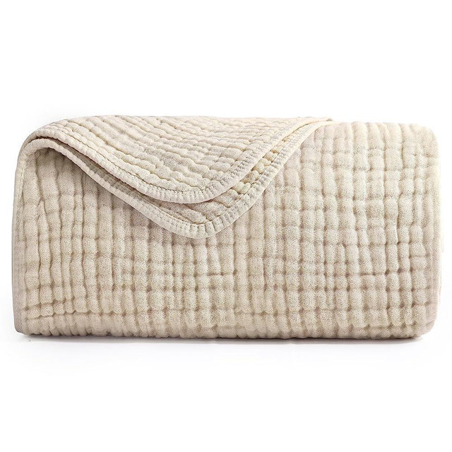 Yoofoss Muslin Blanket 100% Cotton Summer Blankets Large Twin Size 60" x 80" for Bed Couch 6-Layer Gauze Blanket for Adults Lightweight and Breathable Apricot White