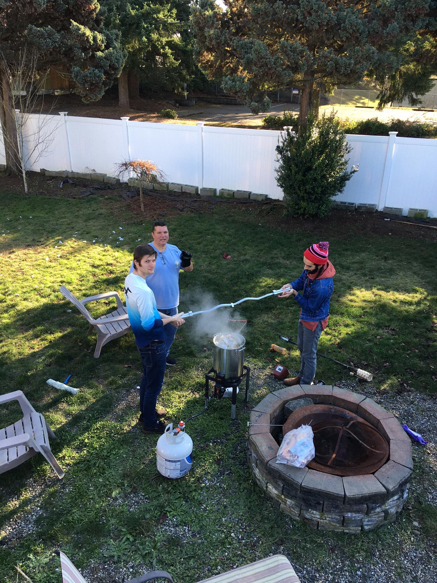 The menfolk experimenting with deep fried Turkey on Thanksgiving 2019!