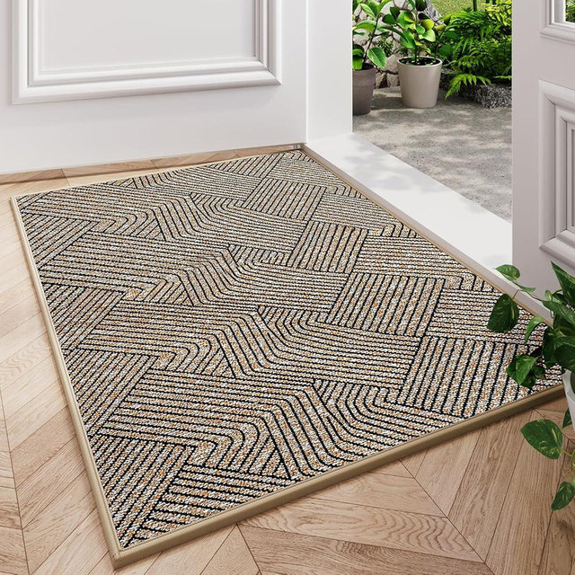Naoloture Indoor Door Mat 17"x30", Low-Profile Thin Welcome Front Door Mat Indoor Entrance, Non Slip Rubber Backing Inside Doormat Washable Entryway Dirt Resistant & Absorbent Entry Mat, Light-Brown