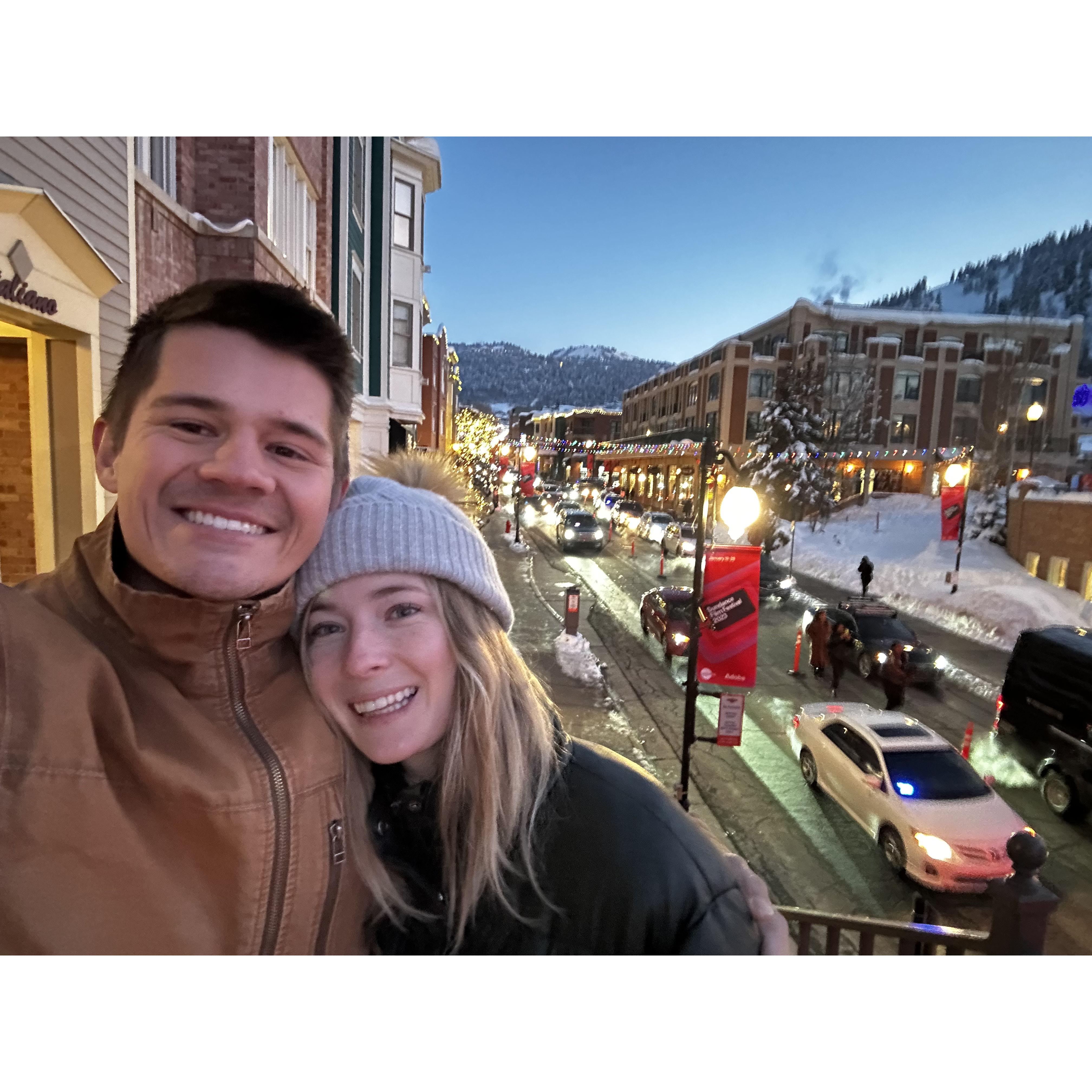 Our 3rd Sundance together! It was about 3 degrees outside and the power was out at our house so we huddled into many Sundance meet and greet areas to wait out for power surge!