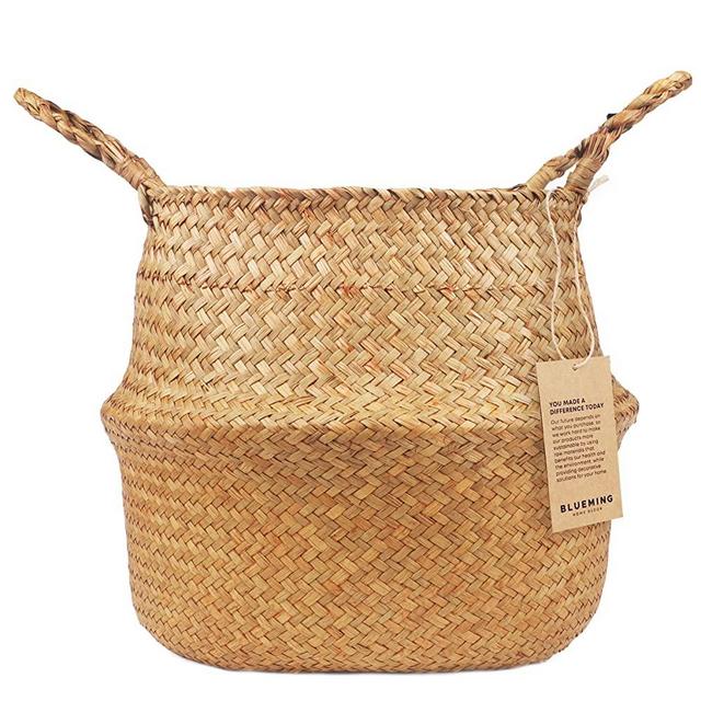 Plant Basket – Large Seagrass Planter Baskets for Indoors, Woven Rattan Planters for Tall Indoor Plants with Handles, Wicker Boho Decorative Plant Pot (Large, 12 Inch)