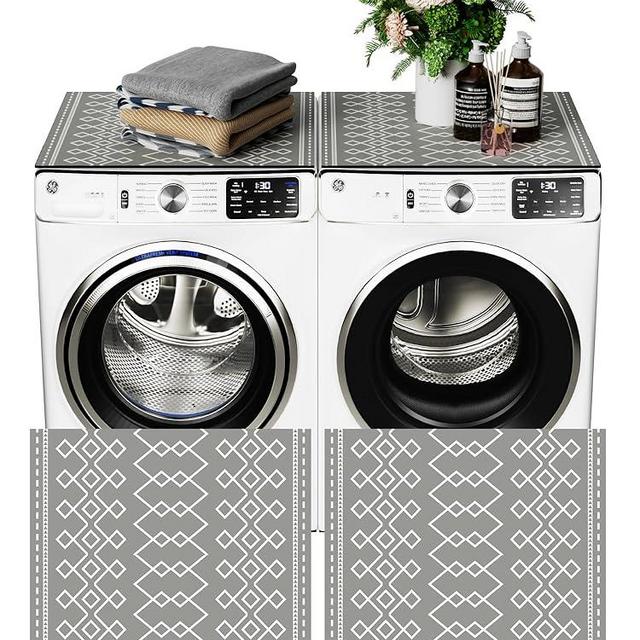 PROHALO 2PCS Washer and Dryer Covers for the Top, 23.6''x25.6'' Non Slip Washing Machine Cover, Washer Dryer Top Protector for Laundry Kitchen Home, Quick Drying Dryer Dust Cover Pad Gray Moroccan
