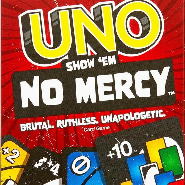Mattel Games UNO Show ‘em No Mercy Card Game for Kids, Adults & Family Parties and Travel With Extra Cards, Special Rules and Tougher Penalties