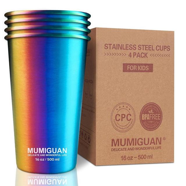 MUMIGUAN Stainless Steel Cups Rainbow Cups (16 OZ, Rainbow, 4Pack)
