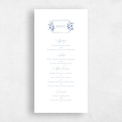 Denim Blue Wedding Menu - Emelina