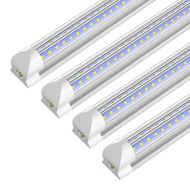 SHOPLED LED Shop Light 8FT, 72W 5000K Daylight White, 9360LM Clear Cover, V Shape, T8 LED Tube Light Fixture, High Output, 8 Foot for Garage, Workshop, 4 Pack