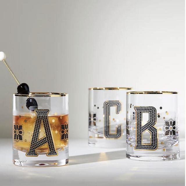 "Y" Bistro Tile Monogram Old Fashioned Glass | Anthropologie