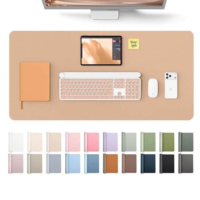 YSAGi Leather Desk Protector, Office Mat, Large Mouse Mat, Non-Slip PU Leather Blotter, Laptop Desk, Waterproof Writing Pad for Office and Home (Latte, 35.4" x 17")