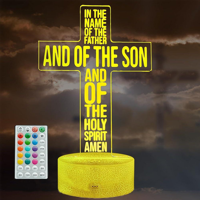 POSSHE Cross 3D Night Light, Jesus Lamp, 16 Colors Changing, Remote Control with Timer, RGB Flashing Mode and Dimmable, Jesus Gift for Christmas Birthday Decor