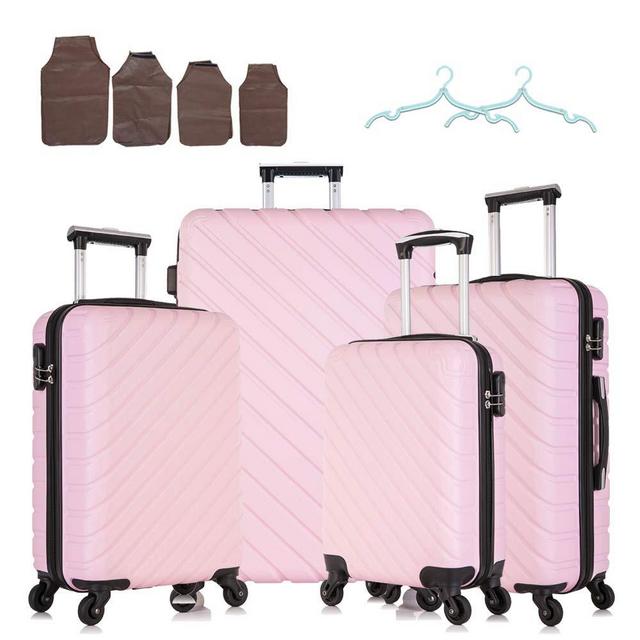 Luggage 4 Piece Set Carry On Luggage with Spinner Wheels Travel Luggage Set 4 Piece (Light Pink)