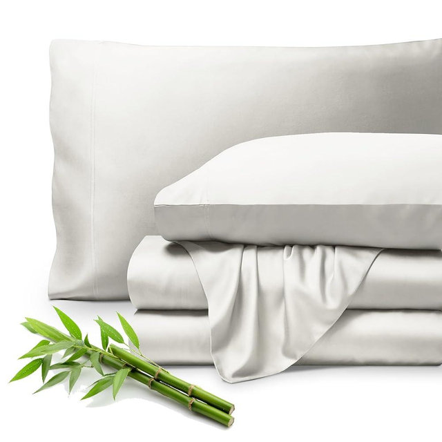 Bare Home 100% Rayon Made from Bamboo King Sheet Set - 4 Piece Bedding Set - Deep Pockets - Breathable - Easy Fit - Bedding Sheets & Pillowcases (King, Cream)