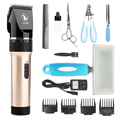 Ceenwes Pet Clippers (Upgrade Version) Low Noise Professional Dog Clippers Rechargeable Cordless Pet Clipper Trimmers Pet Hair Grooming Kit with Slicker Brush for Cats Dogs and Other Animals